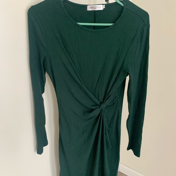 SWQZVT Womens Bodycon Long Sleeve Twist Front Crew Neck Waist Ruched Knit - Picture 1 of 2